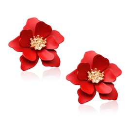 WUWEIJIAJIA Boho Flower Stud Earrings with White Pearl for Women Lover and Friends Flower Shaped Daisy Dangle Drop Earrings with Gold Flower Bud (Red)