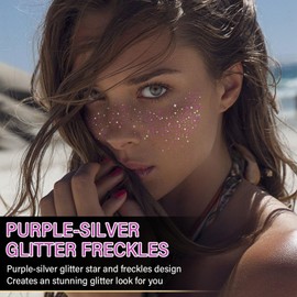 10 pecas con purpurina de doble tono morado-plateado, doble color, pecas con purpurina para la cara, pecas impermeables y brillantes, pecas de larga duración de 48 horas para mujeres