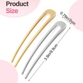 French Hair Pins for Women, 6 Pcs U-Shaped Metal Hair Pins and Forks for Women, 3.9 Inch Hair Sticks French Twist Hair Fork 2 Prong Sticks for Buns, Twists, Updos, Knots, and Wedding Hairstyles