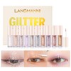 LANGMANNI 10Pcs Liquid Glitter Eyeshadow Korean Makeup Set, Shimmer,Pigmented,Long Lasting,Quick
