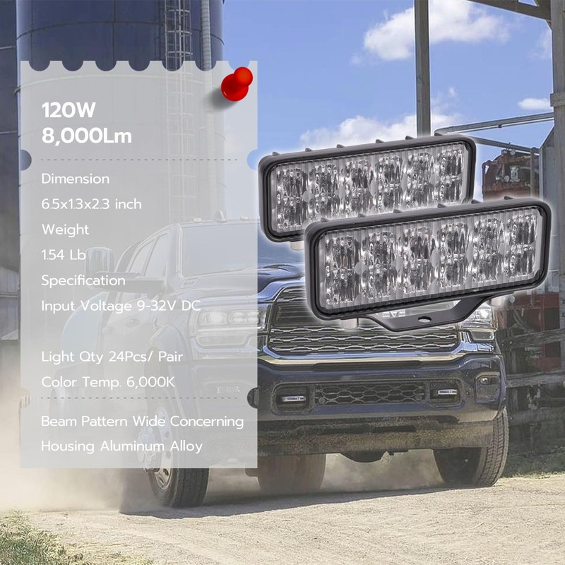 JIEPENG 6 inch LED Light Bar 2PCS 120W 8000Lm Off