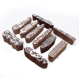Finger Design Printing Blocks for Henna Mehndi - Wood Block Printing Stamps for Scrapbooking | Fabric Textile | Project Making (Set of 10) Hashcart®