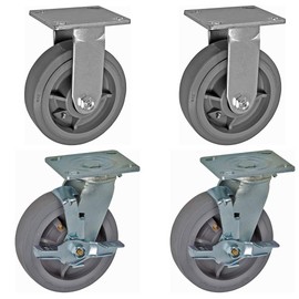 ICON Caster Wheels 5" Mirage Rubber Caster, Set of 2 Swivel Top Lock Plate & 2 Rigid Plate | Top Plate 2.38”x3.63"| Load Capacity 350 LBS per, 1400 Capacity per Set (Grey)