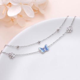 HOOHWE Sterling Silver Ankle Bracelets For Women Butterfly Anklets For Women Lotus CZ Ankle Bracelet Birthday Jewelry Adjustable Anklet Gift for Sister Daughter