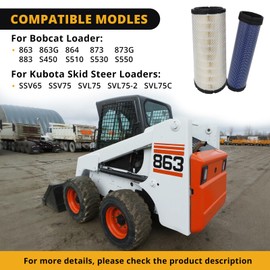 P827653 P829332 Air Filter Kit Compatible with Bob cat 6666375 6666376 for Ku bota 59800-26110 3A111-19130 Replaces for 863 863G 873 873G 883 S450 S510 S530 S550, EAF5225 Engine Air Filter, Pack of 4