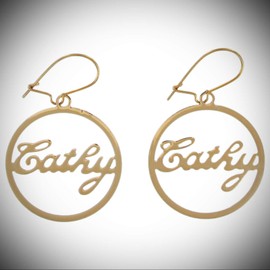 Vintage Script Gold Tone Name"Cathy" Pierced Earrings For Women Statement Chunky Crystal Fashion Jewelry Or Clip Statement Chunky Pendant Rhinestone Necklace for Women