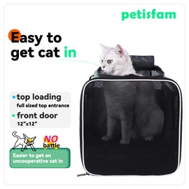 petisfam Easy Load Pet Carrier for Large, Medium Cats, 2 Cats and Small Dogs with Comfy Bed. Easy to Get Cat in, Escape Proof, Easy Storage, Washable, Safe and Comfortable for Vet Visit and Car Ride