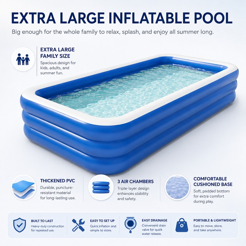 Extra Large Inflatable Family Pool for Backyard Fun – Thickened