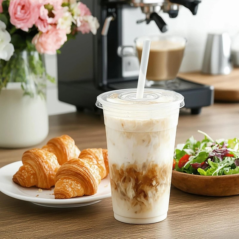 Plastic Clear Cups 24 oz with Lids and Straws 100