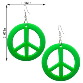 QUPENGXU Retro Round Peace Love Sign Symbol Hook Earrings 70s 80s Neon Acrylic Earrings For Women (green)