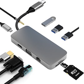 USB C HUB,10 en 1 Adaptador USB C a HDMI 4K, con VGA, Puerto de Carga PD de 100W,USB 3.0/2.0 y Gigabit Ethernet Puerto,Lector de Tarjetas SD/TF,3.5mm Interfaz de Audio,HUB USB C 3.0 Tipo C Docking Station para MacBook Pro/Air, SurfaceBook 2, XPS13