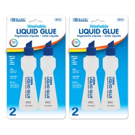 BAZIC Washable Stationery Clear Glue Pen 2.7 Oz. (80 mL), Liquid Clear Glues Adhesive, for Art Crafts Project for School Home (2/Pack), 2-Pack
