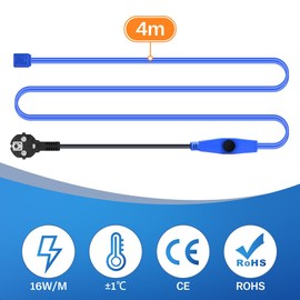 4M Antifreeze Heating Cable with Thermostat, 230 V Heating Cable, Pipe Heating 16 W/M for Water Pipe, Waterproof Heat Transfer Heating Cable for Pipes