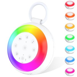 Portable White Noise Sound Machine for Baby, Kids, Adults Sleep - 24 Soothing Natural Sounds, 7 Color Night Light, Portable Wireless Bluetooth Pillow 