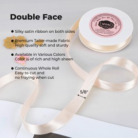 VATIN 16mm Double Faced Polyester Satin Ribbon Cream - 23 Metre/Spool, Perfect for Wedding Decor, Wreath, Baby Shower,Gift Package Wrapping and Other Projects