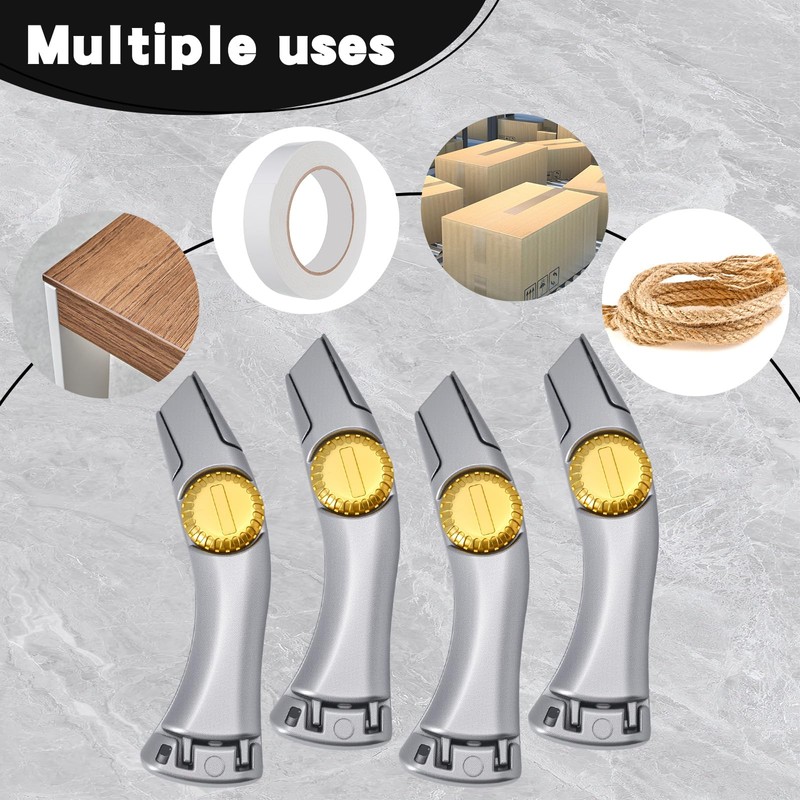 4 Pcs Silver Fixed Blade Roofing Knives with Replacement Blades,