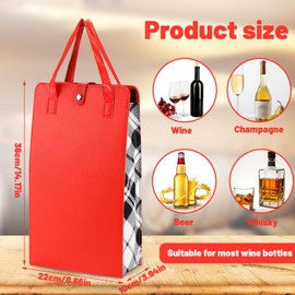 Two Bottle Wine Bag Carrier Tote, 2 Bottle Wine Tote, Wine Gift Box 2 Bottles, Double Wine Bottle Leather Tote, Portable Wine Case, Wine Gift Bag For Picnic, Travel, Party, Wedding (Red)