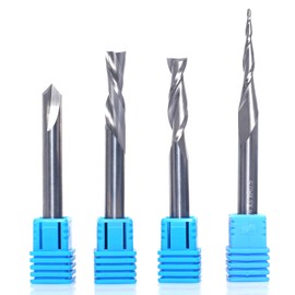 4Pcs CNC Router Bit Set 1/4 Inch Shank, Solid Carbide Wood Profile V Groove Engraving Milling Cutter/Carving Bit, CNC Spiral Router Bit for Woodworking Detail