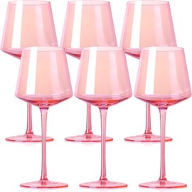 Physkoa Blush Wine Glasses Set of 6-16oz Hand-Blown Pink Wine Glasses with Long Stem, Unique Red & White Wine Glasses For Party Home Bar Christmas