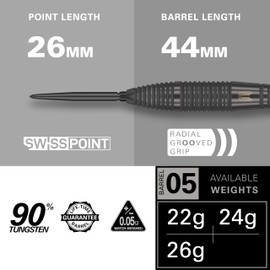 Target Darts Bolide Void 90% Tungsten Dart Set, Steel Tip Swiss Point Darts | Barrel 05, 26G | Professional Darts Sets, Black Darts, Swiss Point Tool Included