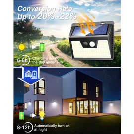 Peasur Solar Lights Outdoor Motion Sensor, 6 Pack 140 LED Solar Powered Fence Light Waterproof, 3 Modes Security Wall Lighting for Outside Yard Deck Garden