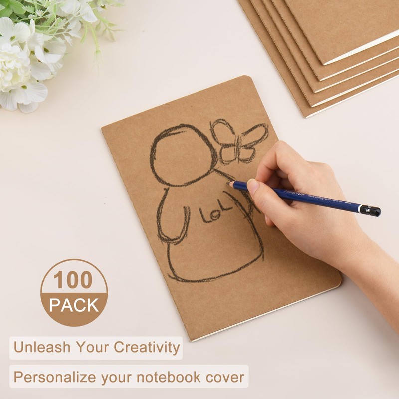 ZCZN 100 Pack A5 Kraft Notebooks Bulk, 8.15x5.5 Inches Lined