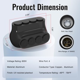 RVBOATPAT Single-Sided Entry 4 Port Insulated Connector Multi Tap Connector 4-14 AWG Aluminum to Copper Wire Connectors Slotted Allen Hex - 6 Pack