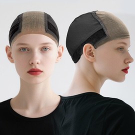 VLYX Adjustable Wig Cap with Non-Slip Band - 10 x 12 cm Wider Transparent Lace for Glueless Lace Front Wigs, Breathable Velcro Strap (Black)