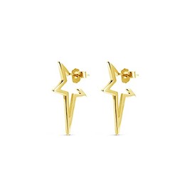 SINGULARU - Earrings Star Punk - Earrings in 925 Sterling Silver with 18 Carat Gold Plating or Rhodium Plating - Earrings Stud Earrings - Women's Jewellery, Yellow Gold, No Gemstone