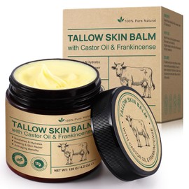 Tallow Cream with Castor Oil and Frankincense,120g,Organic Natural 100% Grass Fed,Whipped Beef Tallow Balm Deeply Moisturizing for Face & Body Care,4.2 oz