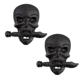 Pack of 2 Skull Emblem Logo Stickers for All Vehicles Luggage Compartments Doors and Windows (Black)