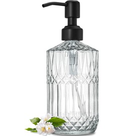 JASAI 18Oz Glass Soap Dispenser with Black Rust Proof Pump, Refillable Kitchen Soap Dispenser Thick Glass, Soap Dispenser Bathroom for Hand soap, Dish Soap, Lotion, Body Wash.（Black）