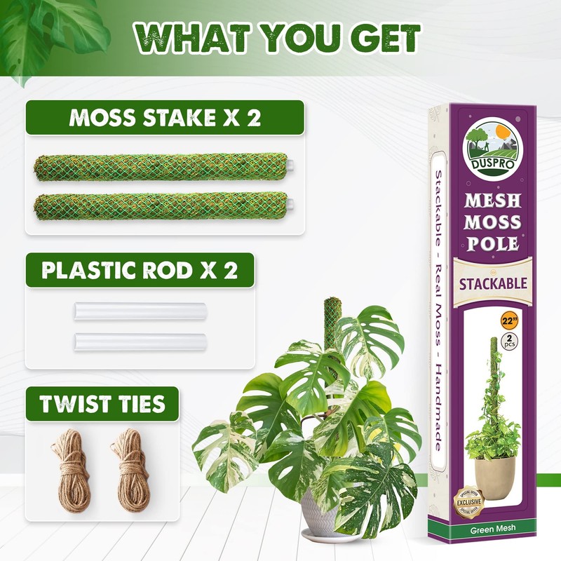 DUSPRO Green Stackable Mesh Moss Pole for Plants Climbing Vine