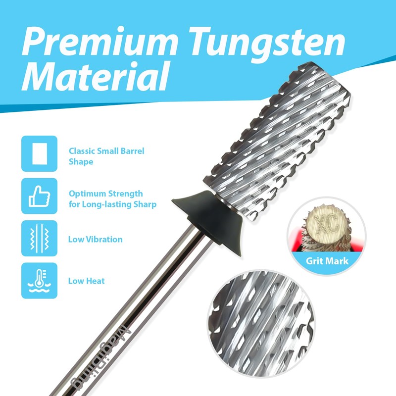 MagiBling Professional Small Barrel Nail Drill Bits Flat Top, 3/32''