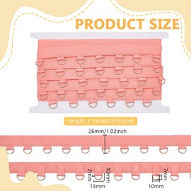 BENECREAT 4.57m/5 Yards Light Coral Grommet Trim with Gold D Rings, 26mm/1 Inch Polyester Grommet Eyelet Twill Tape Trim Metal Eyelet Ring Ribbon Strip for Sewing Crafts Making