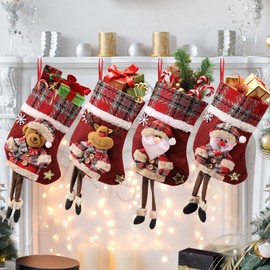 dellyy Set of 4 Christmas Stocking Gift Bags, Christmas Stocking Set, Filling, Santa Socks, Christmas Socks Decoration for Christmas Trees, Stairs, Fireplaces, Bedside Tables