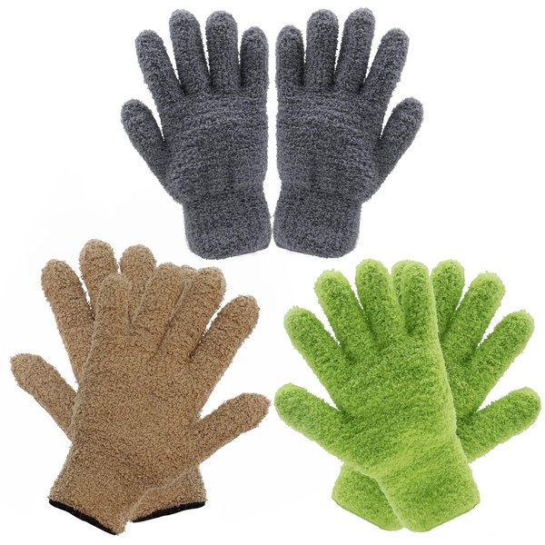 Ikosora 3 Pairs Microfiber Dust Gloves, Plant Dust Gloves, Leaf Cleaning, Reusable, Microfiber Dust Mitt for Home Cleaning, Car Blinds, Cleaning Gloves, Grey, Green,