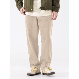 PLEPAN Mens Corduroy Vintage Cargo Sweatpants Long Solid Elastic Waist Casual Pants Hip Hop Streetwear Pants L Beige