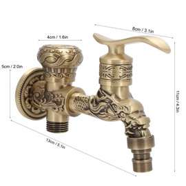 Tomotato Garden Tap, Vintage Garden Faucet, 1/2 Dragon Carved Washbasin Tap, Antique Brass Washing Machine Tap