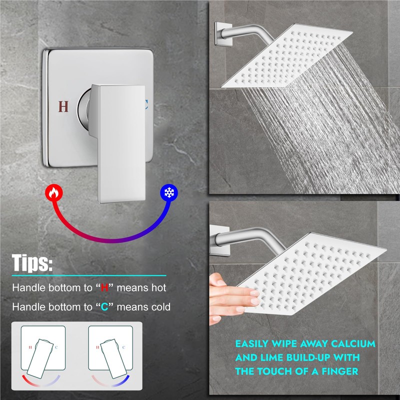 Heyalan 8 Inch Shower Head and Handle Set Square Shower