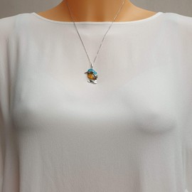 Kiara Jewellery Sterling Silver Coloured Kingfisher Pendant Necklace with Baltic Amber and Turquoise Set on 18" Sterling Silver Chain, Silver, Amber