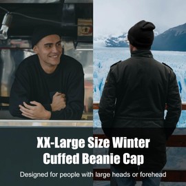 CHUANGLI Oversize XL XXL Beanie Hat for Men Merino Wool Knit Hat, Large Size Winter Hats for Men Women Cold Weather Skull Cap Army Green