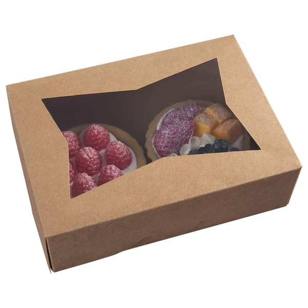 ONE MORE 8inch Brown Cookie Boxes with Window,Small Auto-Popup Bakery Boxes for Muffins and Pastry, Kraft Cardboard Clear Lid Dessert Strawberries Dessert Packaging 8x5.75x2.5,Pack of 15
