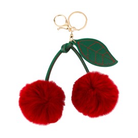 Mikovivi Plush Cherry Keychain Charm, Cute Women Cherry Fluffy Bag Charm Key Chain Car Accessories Purse Pendant Keyring Birthday Gifts for Handbags Decoration