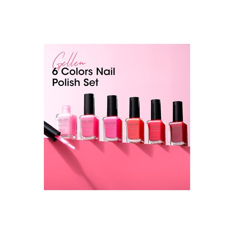 Gellen Juego de esmaltes de uñas rojos, esmaltes de uñas