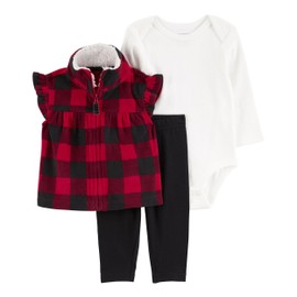 Carter's Baby girls' 3 Piece Vest Set, Red/Black, nb