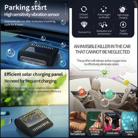 Solar-Powered Car Air Purifier with USB Charging & Ozone Odor Elimination - Portable HEPA Filter-Free Ionizer for Pet Odors, VOCs - Compact, Silent, Best for Car Use (8819 black)