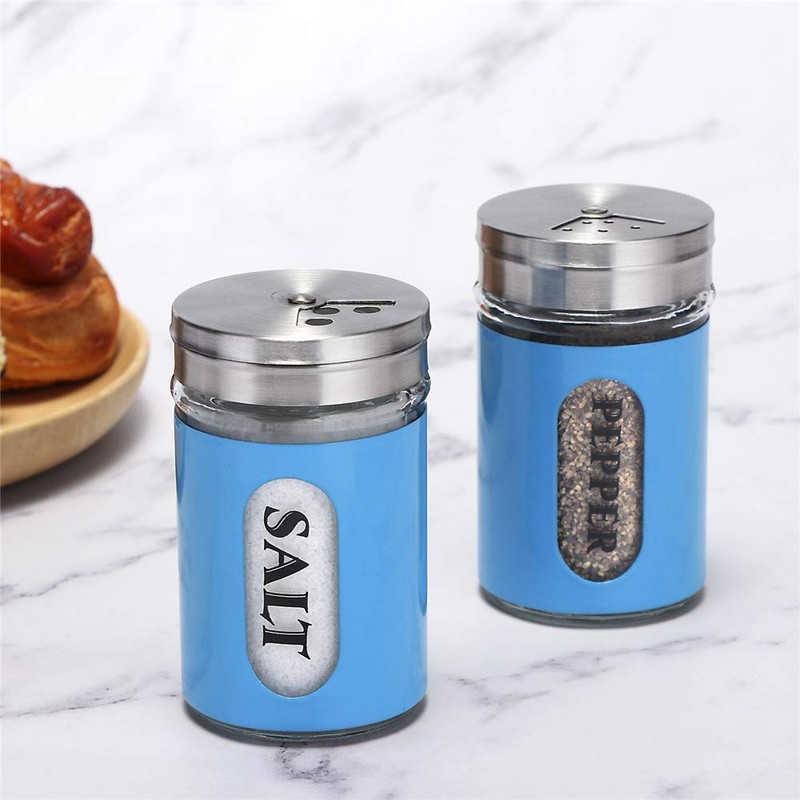 Salt and Pepper Shakers Stainless Steel and Glass Set with