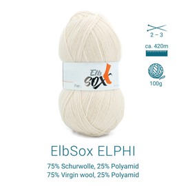 ElbSox Pier 4-4-ply sock wool - 100 g wool as a ball with a running length of approx. 420 m - enough for a pair of socks up to size 46 - colour 002 - shell white