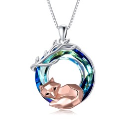 YAFEINI Fox Gifts 925 Sterling Silver Fox Necklace Crystal Pendant for Women Jewelry Gifts